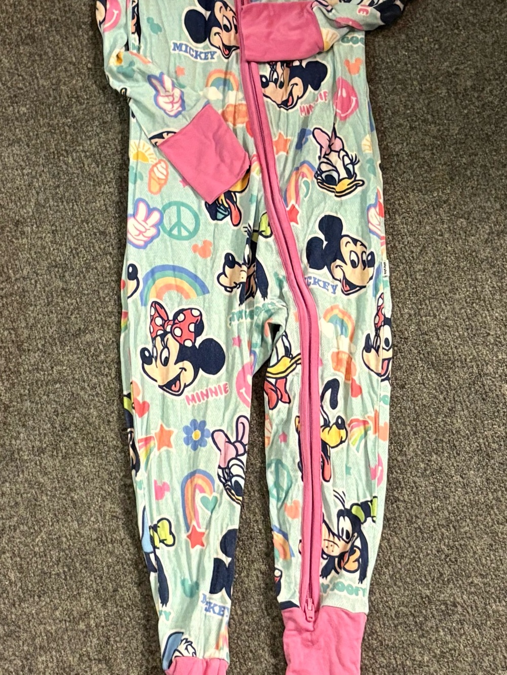 Little Sleepies Mint and Pink Disney Mickey Minnie zippy One-Piece 3T